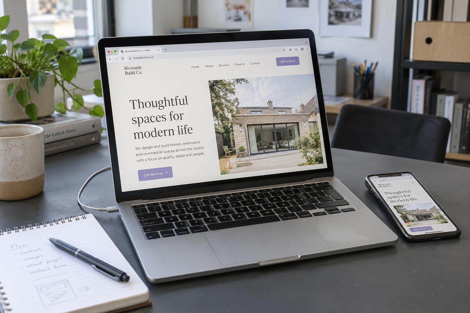Website development shown on a laptop and a phone